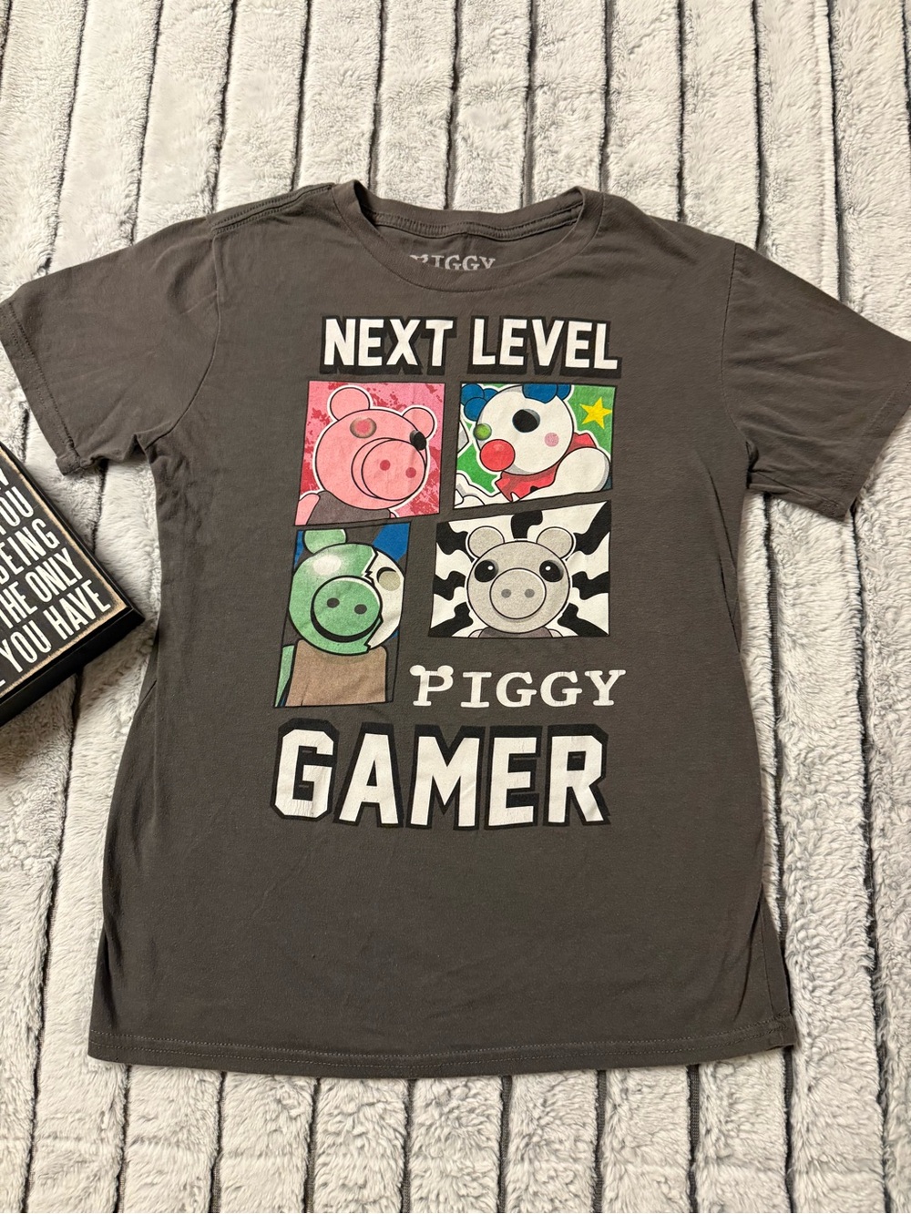 Next Level Piggy Gamer Graphic Tee - Charcoal with Multicolor Print